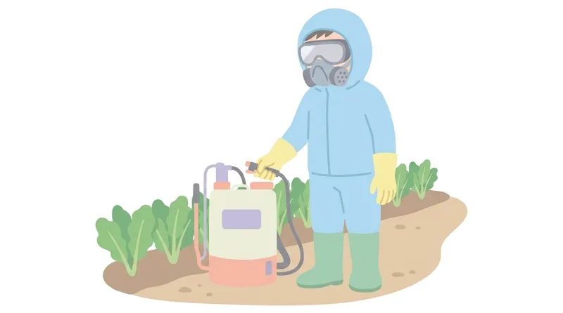 When spraying pesticides as shown in the figure, which clothing and protective equipment p