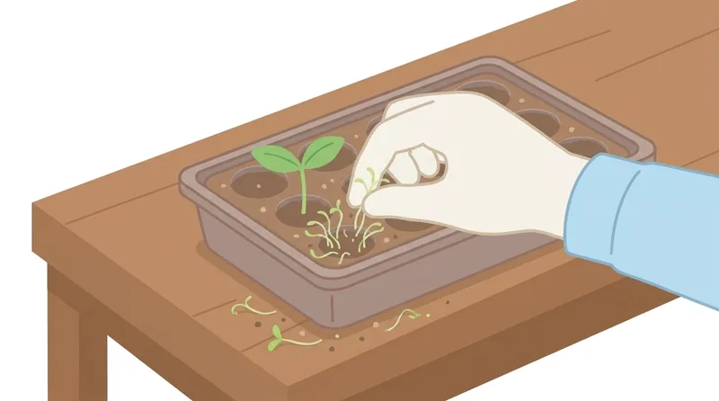 As shown in the figure, what is the task of pulling out weak or overcrowded sprouts among