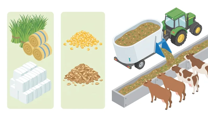 Đặc điểm của thức ăn thô, thức ăn tinh và thức ăn hỗn hợp hoàn chỉnh (TMR)