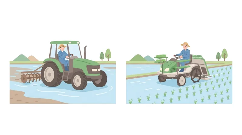 Persiapan Sawah (Pembajakan dan Pelumpuran) serta Tanam Padi