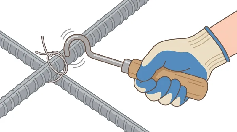 In rebar work, which hook-tipped tool is used to tie and twist binding wire tightly where