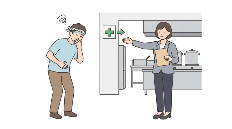 Trong buổi kiểm tra sức khỏe khi vào ca, một nhân viên bếp báo cáo: "Từ sáng nay tôi bị ti