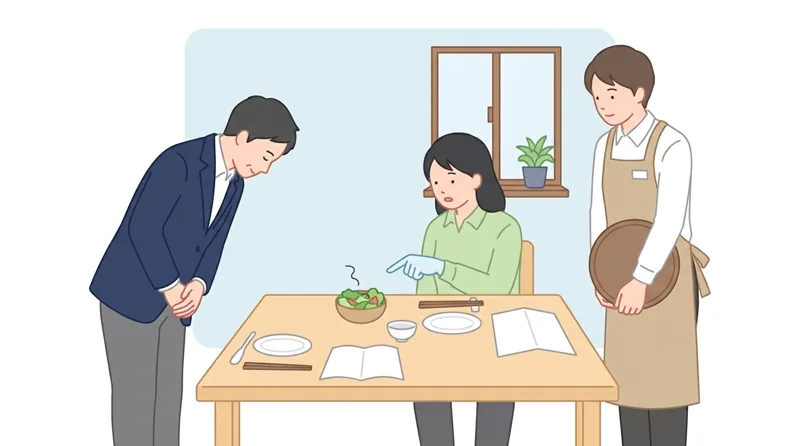 Nhân viên phục vụ báo cáo có khách hàng phàn nàn rằng: "Trong đĩa salad mang ra có lẫn sợi