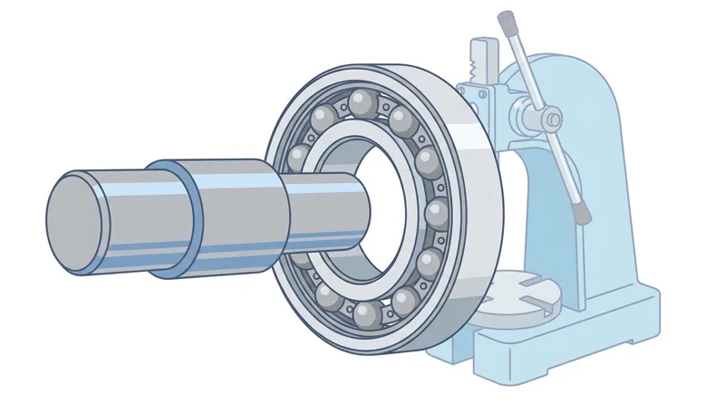 When press-fitting a ball bearing onto a rotating shaft with an interference fit as shown