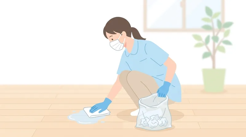 When a user vomits, what is the correct way to clean up the vomit?